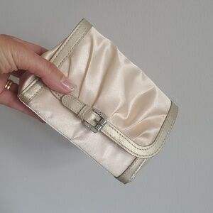 Christian Dior Champagne Gold Satin Ruched Clutch Cosmetic Bag